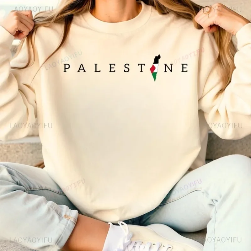 Casual Sweatshirt Palestine Flag Crewneck Pullovers Stand with Palestine Vintage Hoodie Palestine Gift Womens Pullovers Tops