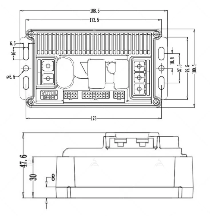 VOTOL EM50-6P 2000W Hub Motor Controller 72V 170A Sine Wave BLDC IP67 Waterproof Programmable LIN for E-Scooter E-Motorcycle
