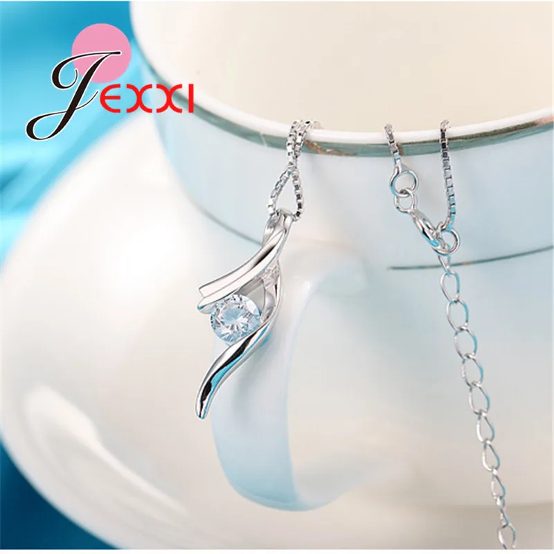 Genuine 925 Sterling Silver NEW Fashionable Design Pendant Necklace CZ Wedding Jewelry Pretty Chain For Women/Grils