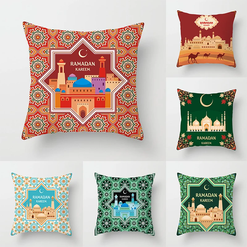 

2023 Eid Mubarak Pillowcase Decor For Home Sofa Cushion Cover Islamic Ramadan Kareem Decoration Mosque Muslim Pillow Cover Gifts