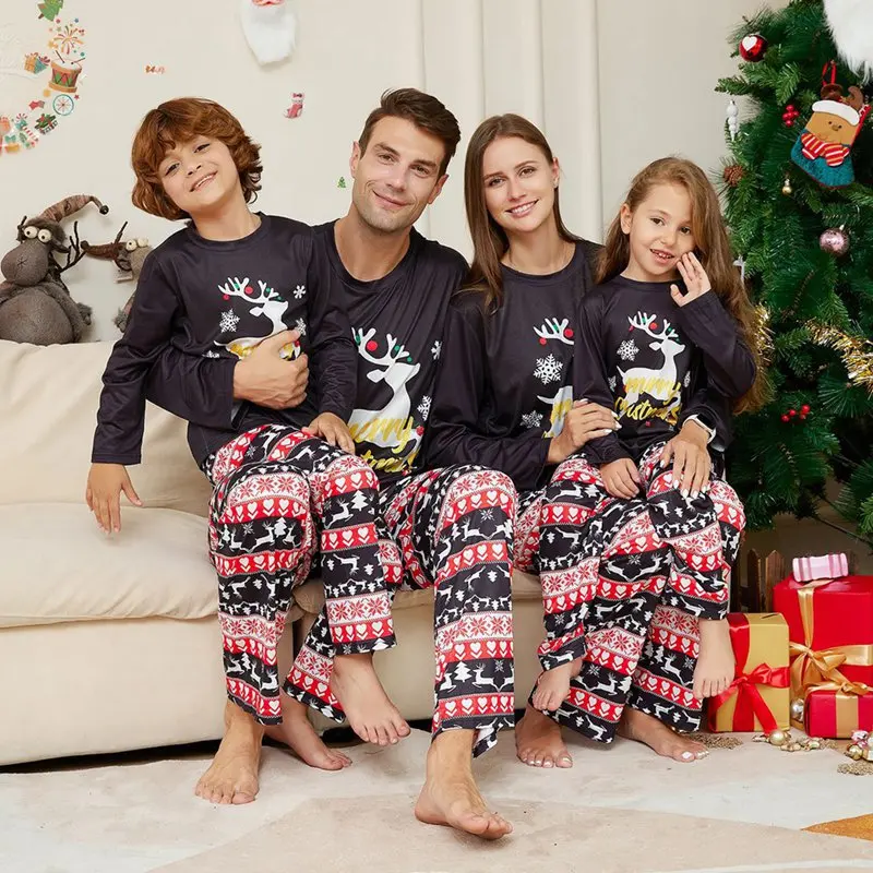 

Christmas Parent-child Pajamas matching Family Pajamas set Christmas Pajamas Letter Printed Top And Plaid Pants Pajamas