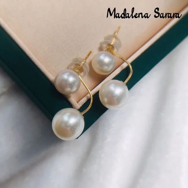 DSHIJOJ Saltwater Pearl Akoya 18K Gold Earrings Double Pearls Geometric AU750  Women Earring