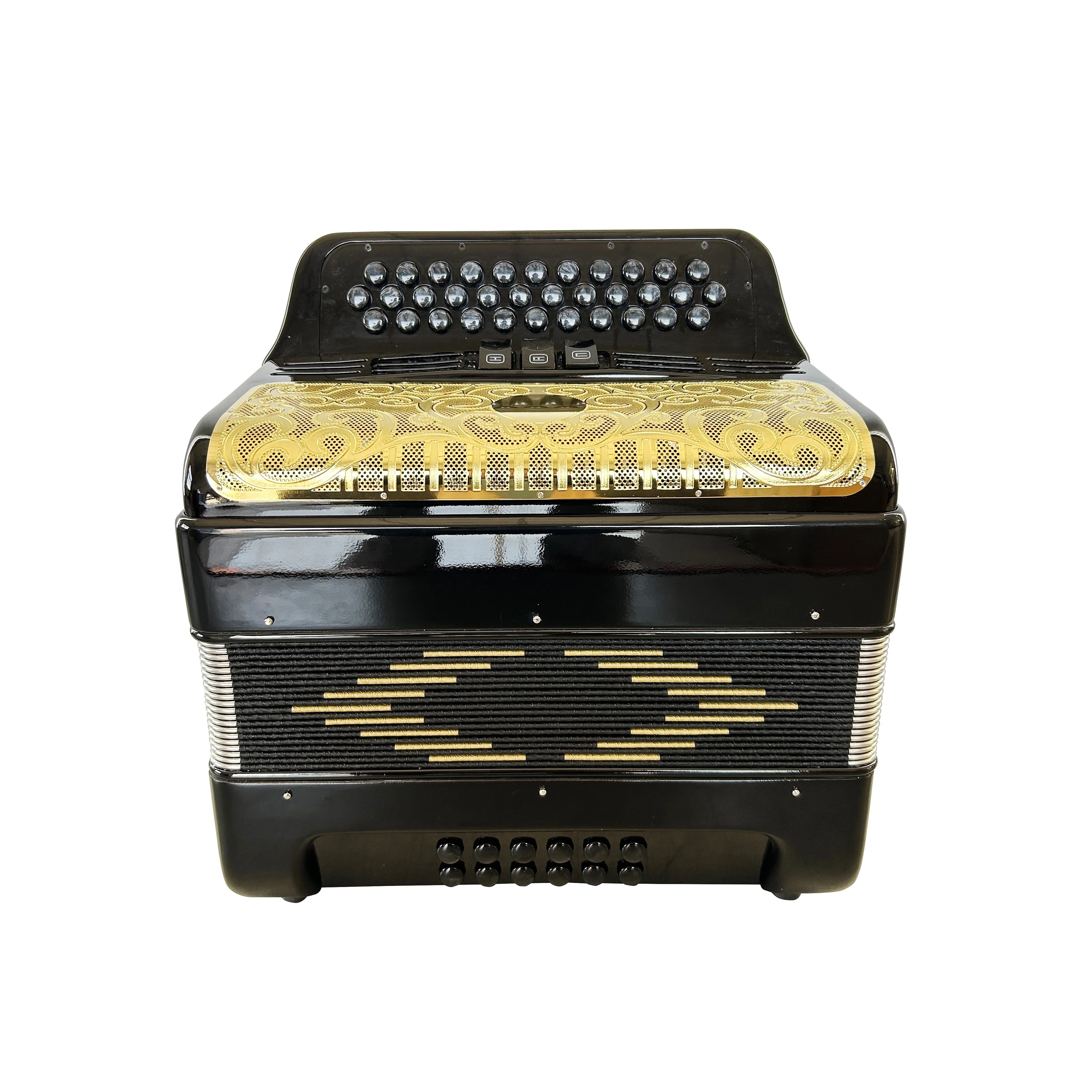 Professional Diatonic Accordion 34-Button 12-Bass 3-Registers JB3412C Acordeon Bright Black Gold Grill Black Buttons