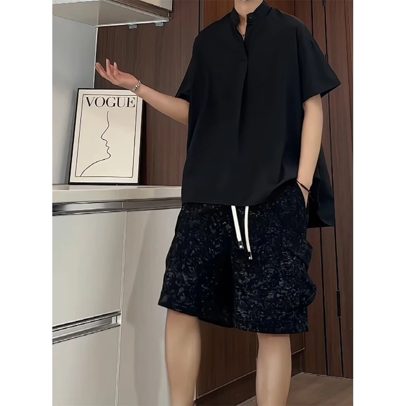 

Men's Stand up Collar Breathable Sportswear T-Shirt And Shorts Set Summer New Short Sleeved T-Shirt for Men Popular Shorts Set