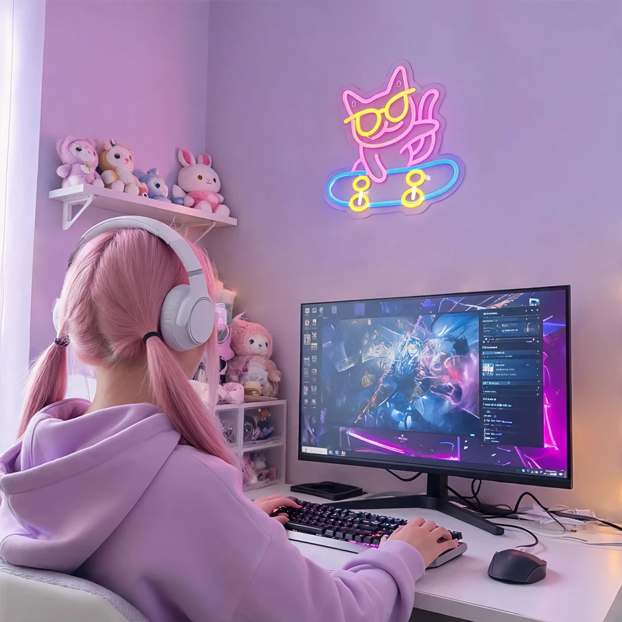 Lampu Neon LED Kucing Skateboa - Party Games Shop ulasan dan harga