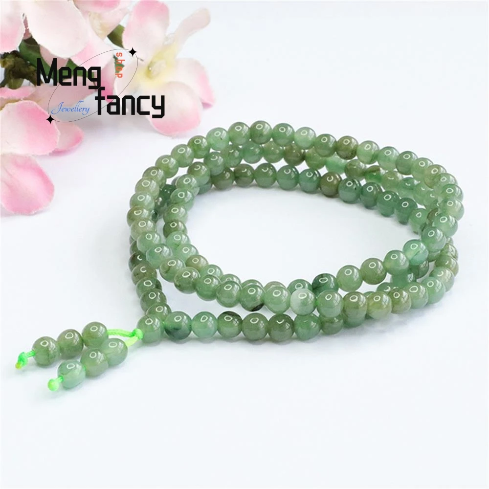 Natural Myanmar A-goods Jadeite Exquisite Elegant Simple High-grade Necklace Oil Green Round Beads Couple Luxury Quality Jewelry