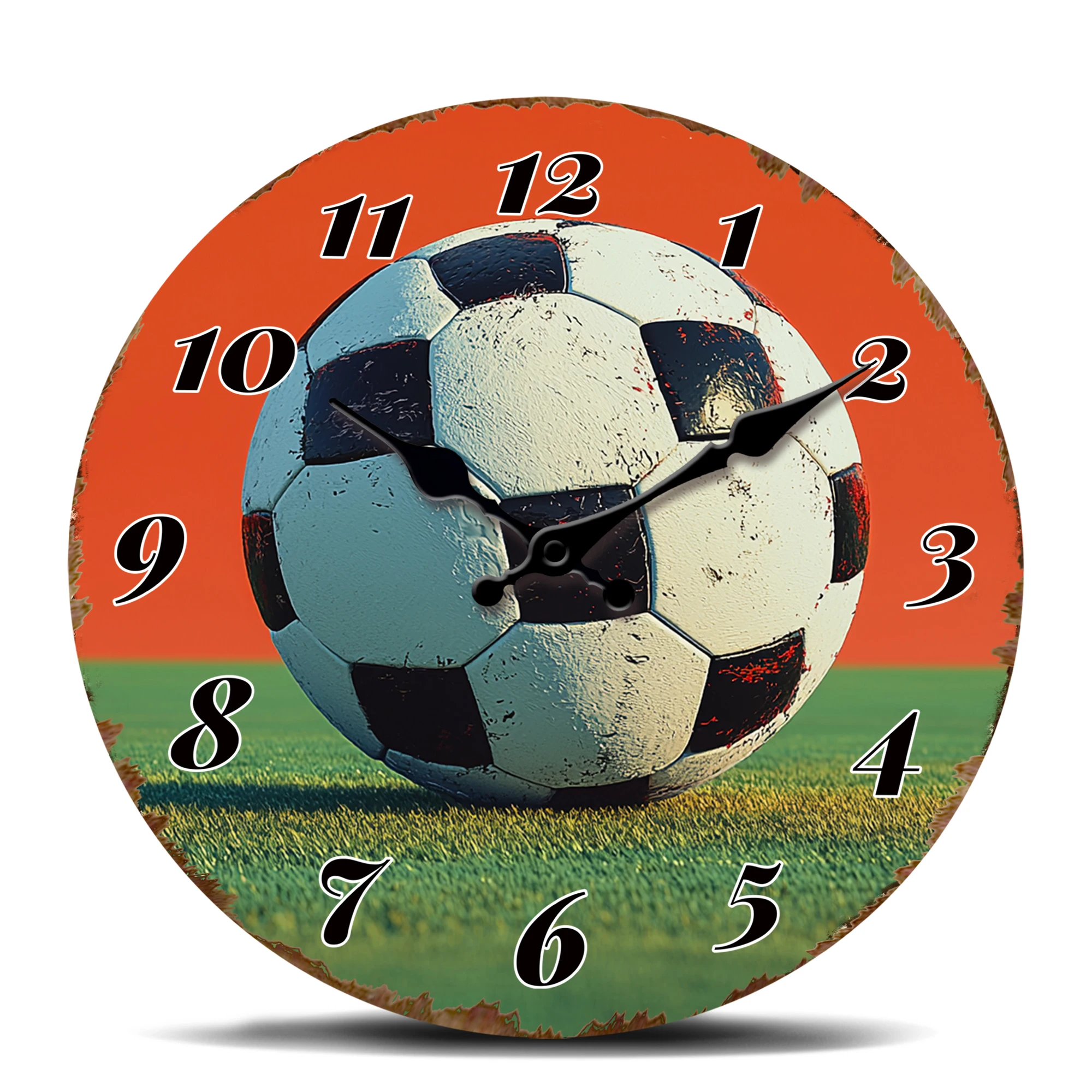Vintage Soccer Ball on Field Wall Clock, Sporty Decor for Game Room or Kids' Bedroom