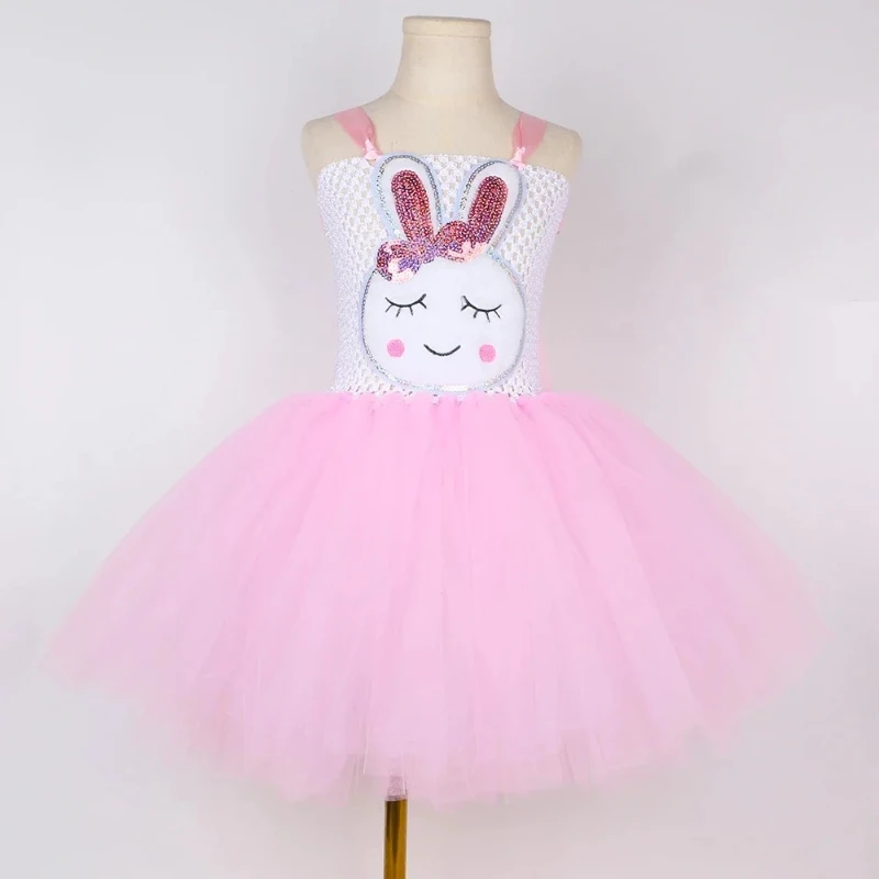 Pink Rabbit Bunny Costume for Girls Halloween Fancy Dress Up Clothes Toddler Kids Easter Birthday Party Tulle Tutu Dress Outfit