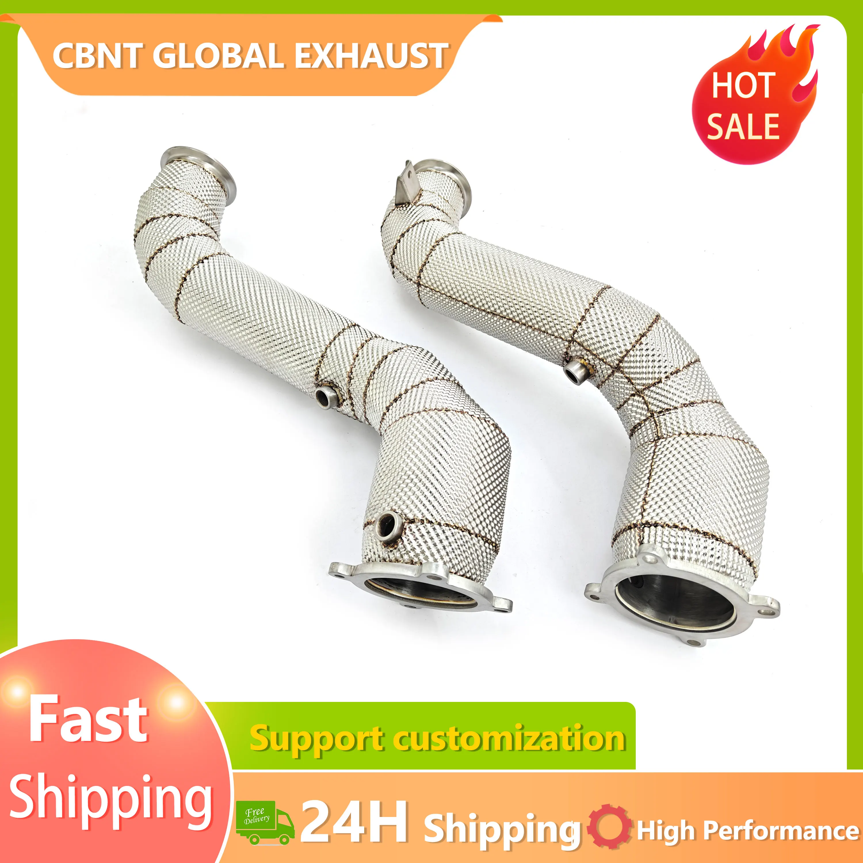 CBNT High Flow Downpipe for McLaren 720s 4.0T Exhaust Header with Heat Shield Performance SS304 Exhaust System Car Accessories