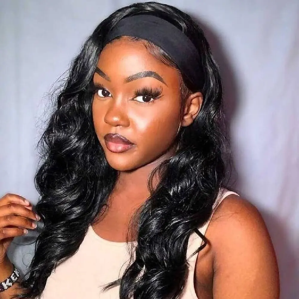 

40 42-дюймовые человеческие волосы, объемная волна, повязка на голову, парики, без кружева, передняя повязка на голову, бесклеевой девственный бразильский парик с объемной волной, машинное производство