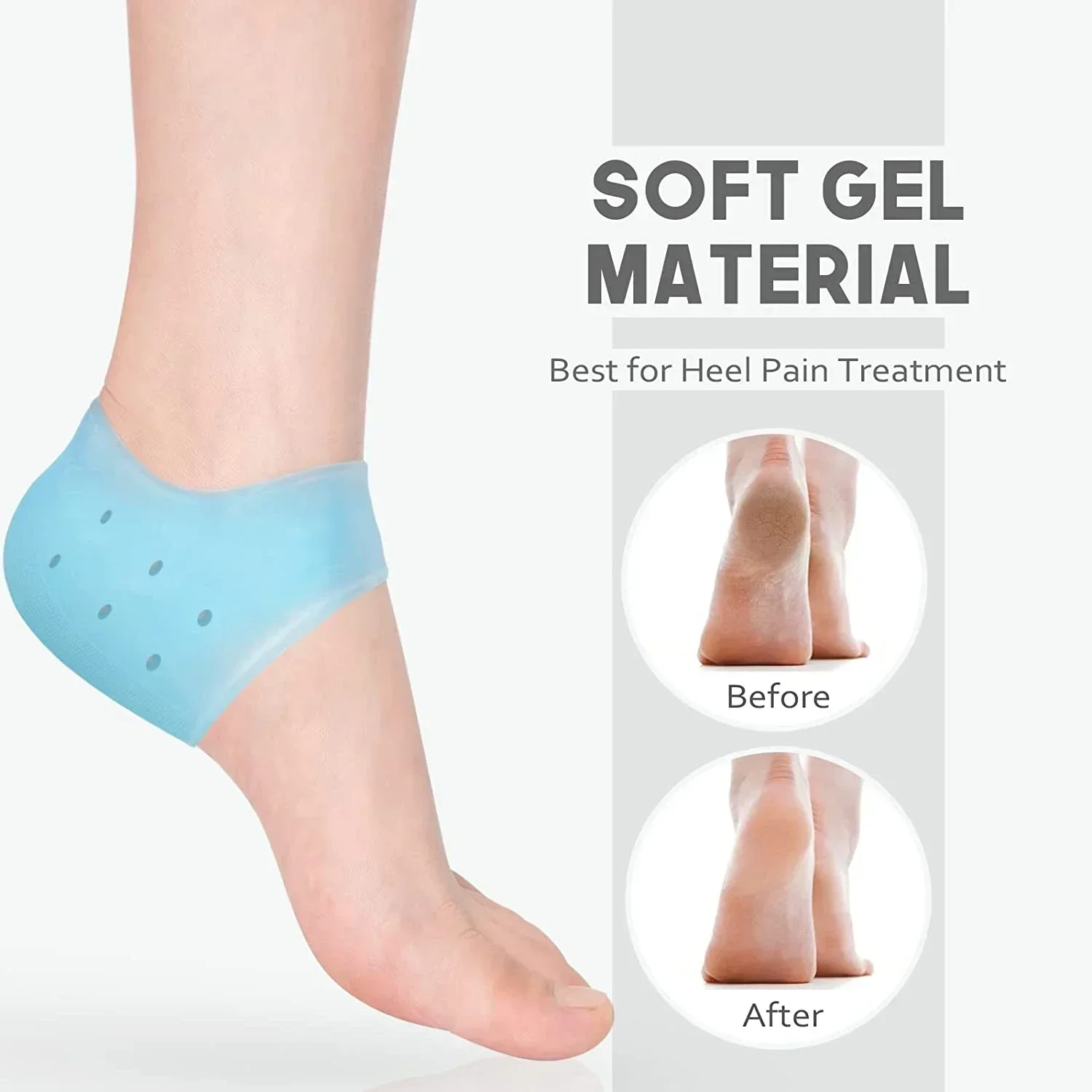 Silicone Heel Protectors with Ventilate Design Cushion Heel Cups Cracked Heel Sleeve Socks for Feet Care And Skin Repair
