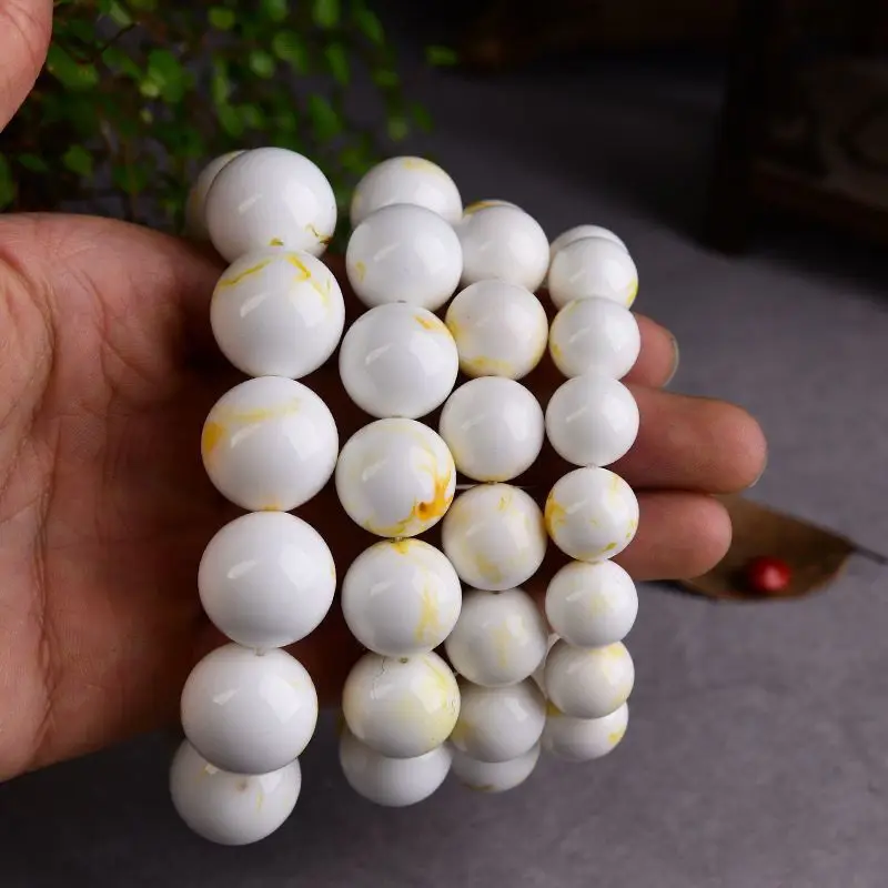 Optimized porcelain white single-loop bracelet, 108 round , amber Buddhist beads, authentic couple's fashion for men