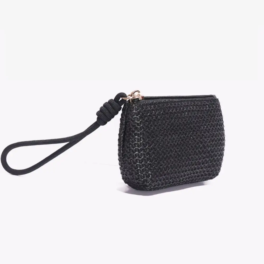 Cartera de paja con cremallera para mujer y niña, monedero pequeño, bonito