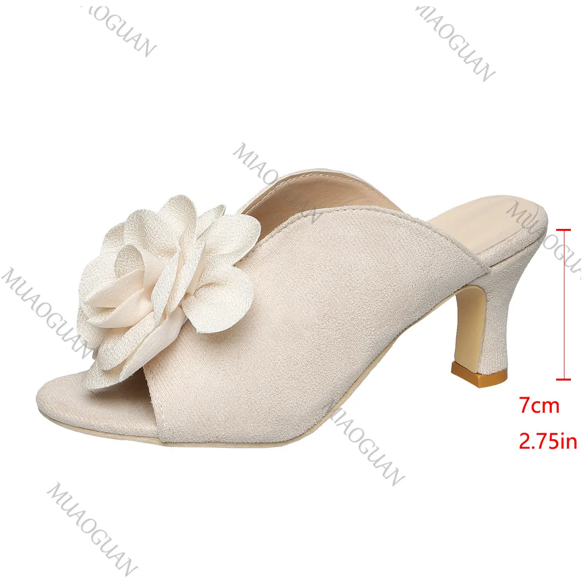 2026 الربيع الصيف اللمحة تو البغال مكتنزة عالية الكعب النعال للنساء عادية الجلد المدبوغ بلون زهرة ديكور كعب الشرائح صندل #6