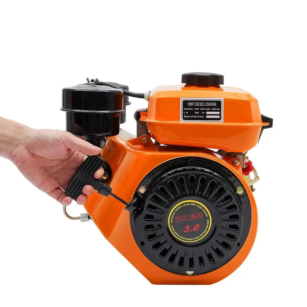 196CC 4-Stroke Diesel Engine Horizontal Motor Industrial Grade Replacement Single Cylinder 2200W Manual Start Durable Aluminum