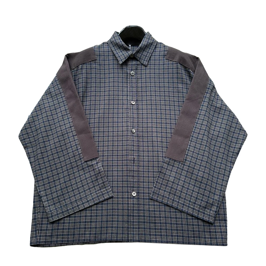 NIGO Men's Spring & Autumn Fitted Solid Color Cotton Single-Breasted Patchwork Check Button Shirt Ngvp #nigo9173