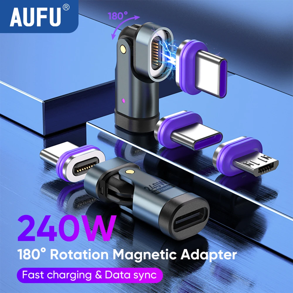 AUFU 16Pin USB C to Type C Magnetic OTG Adapter PD 240W Fast Charging Data USB C Female Converter for Macbook pro Samsung Xiaomi