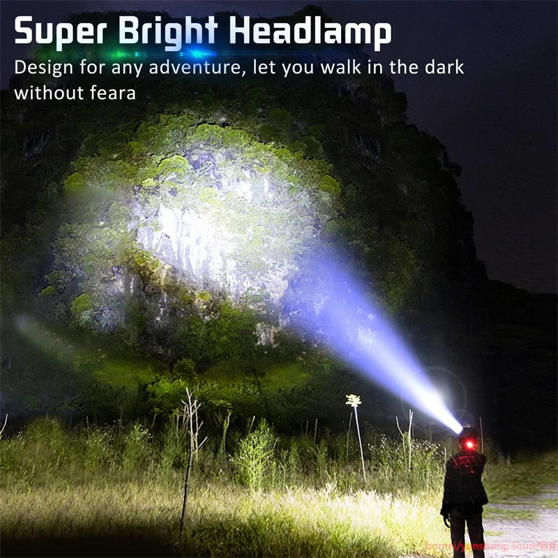 Powerful Led Headlamp USB Rechargeable Headlight Waterproof Output 18650 Head Torch Hiking Front Lanterns Sensor Head Flashlight