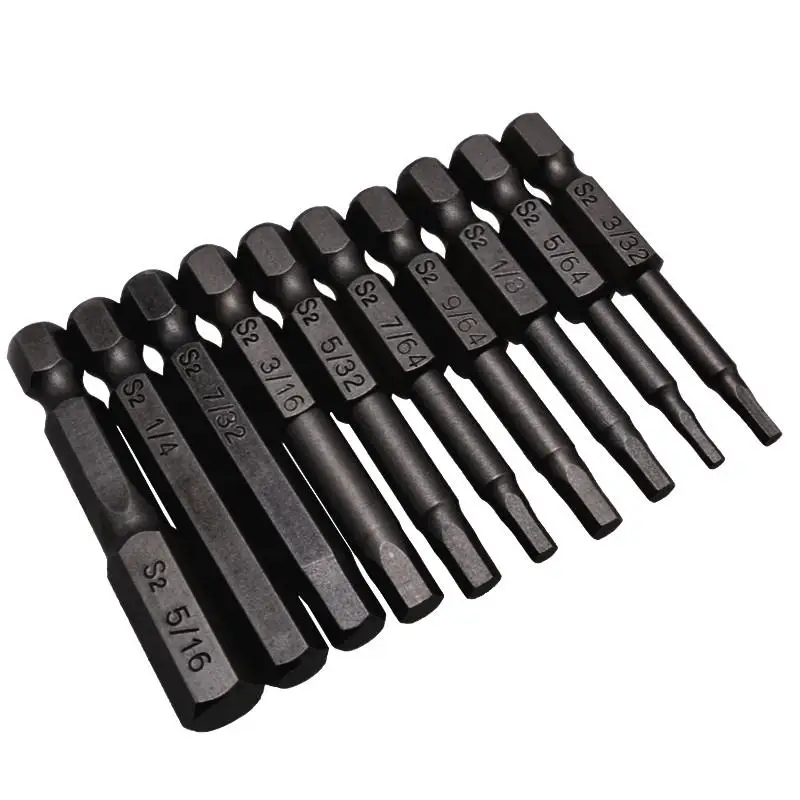 10PCS 5/64-5/16 Inches Hex Screwdriver Bits 50mm Black Magnetic Electric Drill Bit Set Hexagonal Screwdrivers Power Driver Tools