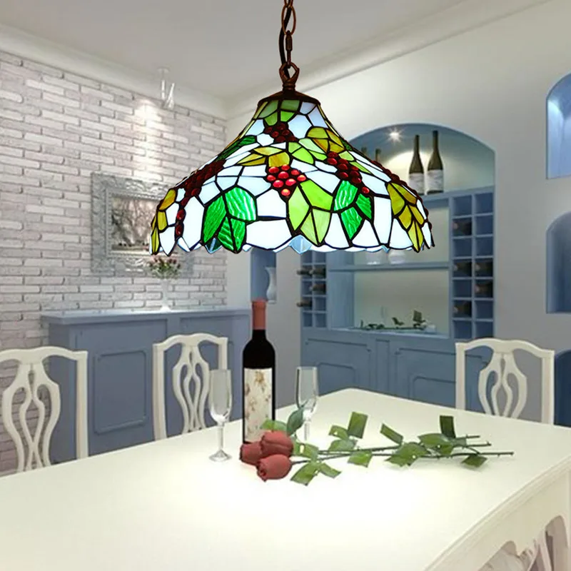 

European-Style Pastoral Restaurant Balcony Corridor Study LED Light New Creative Grape Stained Glass Villa Chandelier Lamps