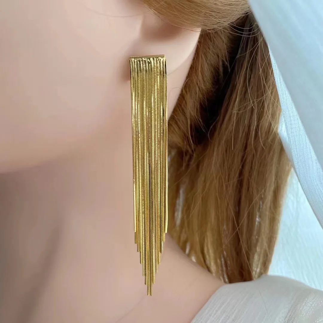3 Pairs, Copper Tassel Long Golden Chain Drop Dangle Earrings Women Temperament Fashion Charm Jewelry Party