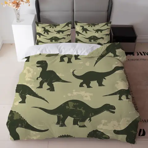 Cartoon Dinosaur Bedding Set 3D Anime Duvet Cover Twin Queen Size Duvet Cover Set Pillowcase No Sheet For Kids Adult Gifts Home