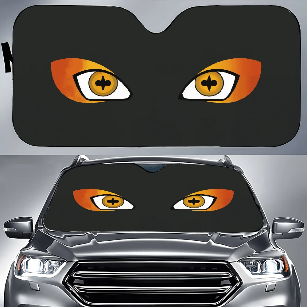 Pair Of Orange Eyes On Black Background Car Auto Sunshades | Front Window Sun Cover, Durable Polyamide Visor, Universally Applic