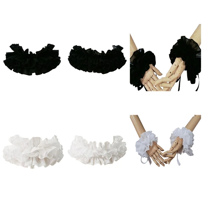 

Victorians Neck Ruff Collar Renaissances Ruffled Wrist Cuffs Halloween Costume DXAA