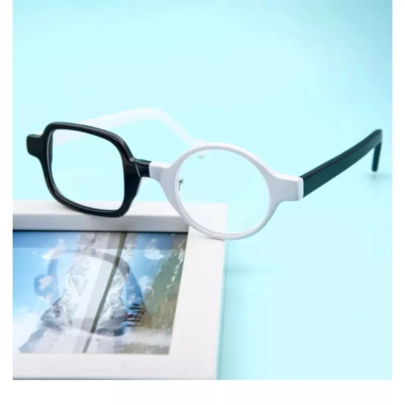 Black White Frame Contrast Color Plain Eye Frame Men Women Can Be Matched with A Number Degrees One Round Decorative Small Frame