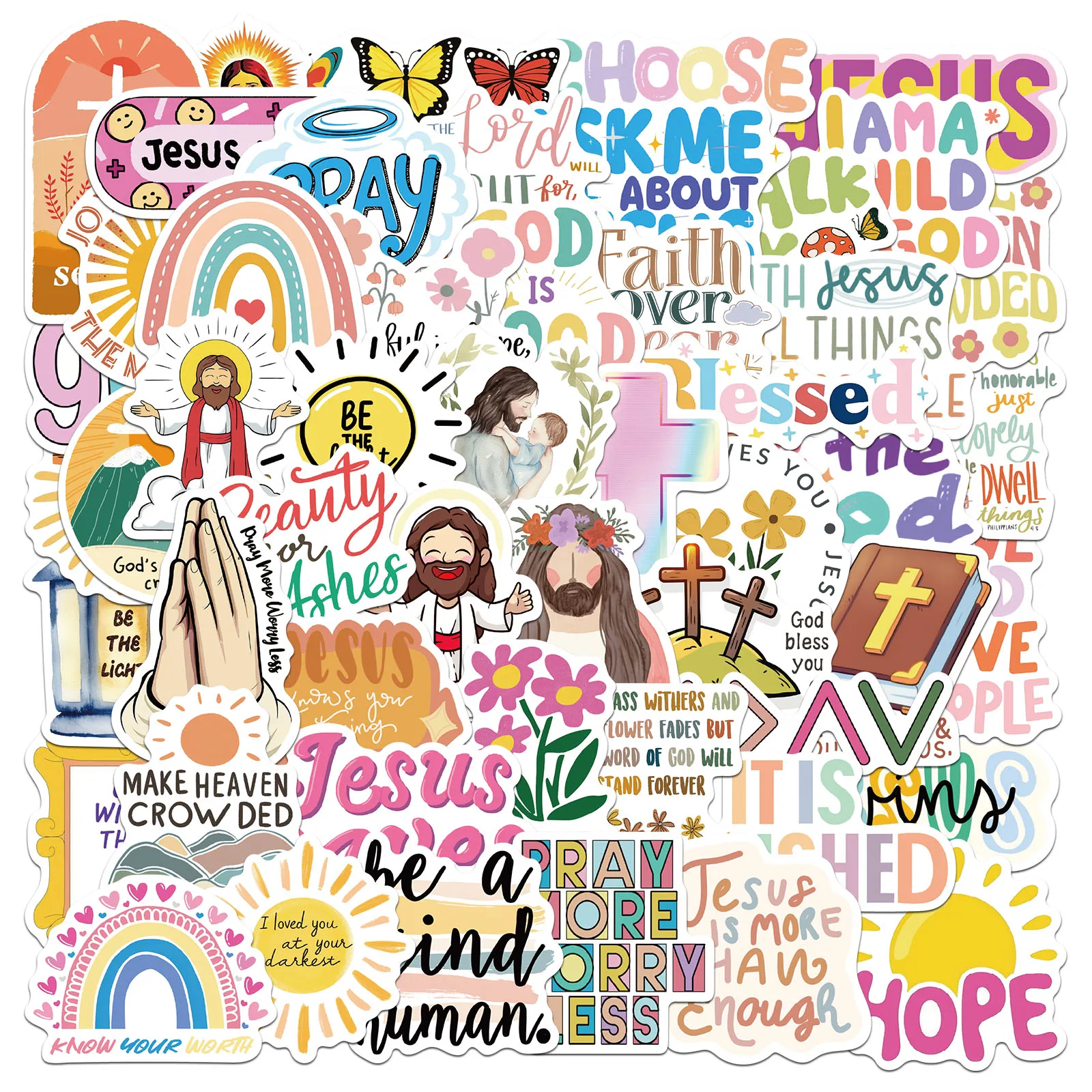 

50PCS Jesus Christian Stickers Religious Stickers Bible Verse Sticker Christian Decals for Water Bottles Laptop Kids Gifts