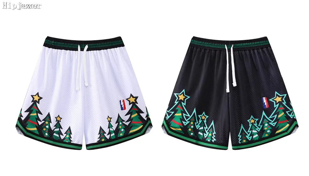 New Hipjazer Men Slam Christmas Trees Split Joint  Hiphop Street   Basketball Shorts With Pocket Training Running Pants Colors