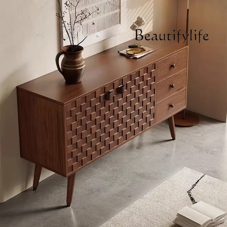 

American solid wood retro dining side entrance cabinet medieval living room storage log bedroom storage cabinet