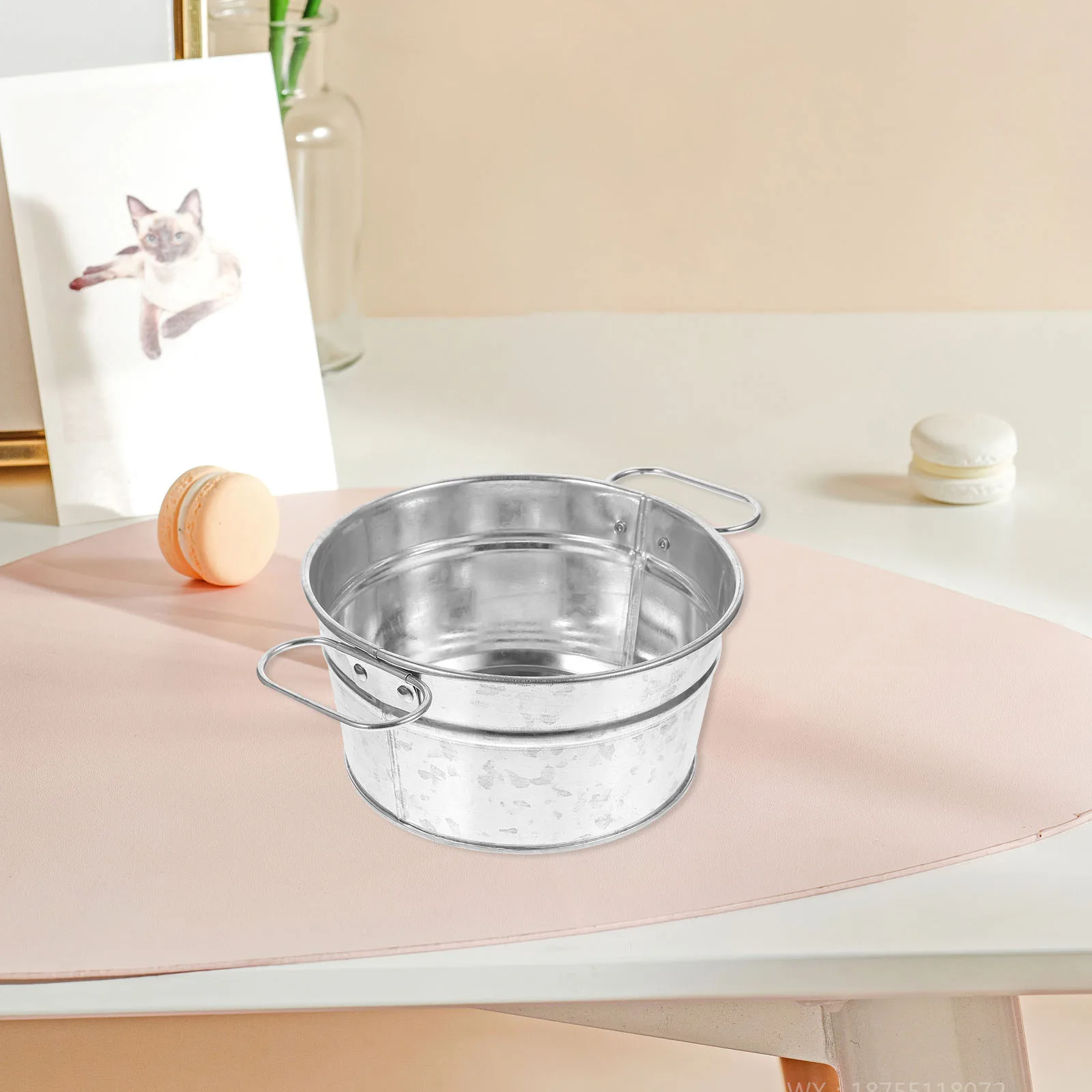 

Metal Snacks Bucket Small Stainless Steel Dessert Plate Cute Mini Bucket Stable Handle Storage Holder for Snacks Candy Gifts