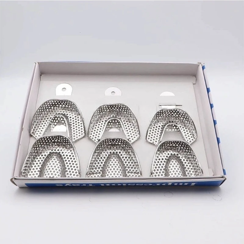 Professional Set of 6 Lab Autoclavable Stainless Steel Perforated Impression Trays S/M/L Size Kit