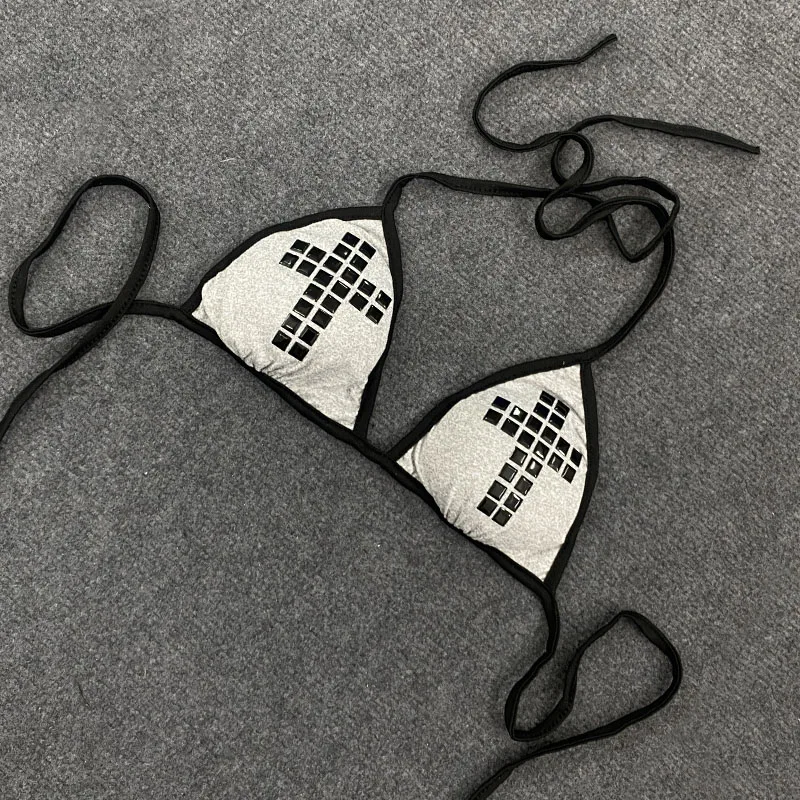 2025 Punk Harajuku strass collo spiaggia donne sexy costume da bagno moda sottile backless estate europeo americano design senso bikini