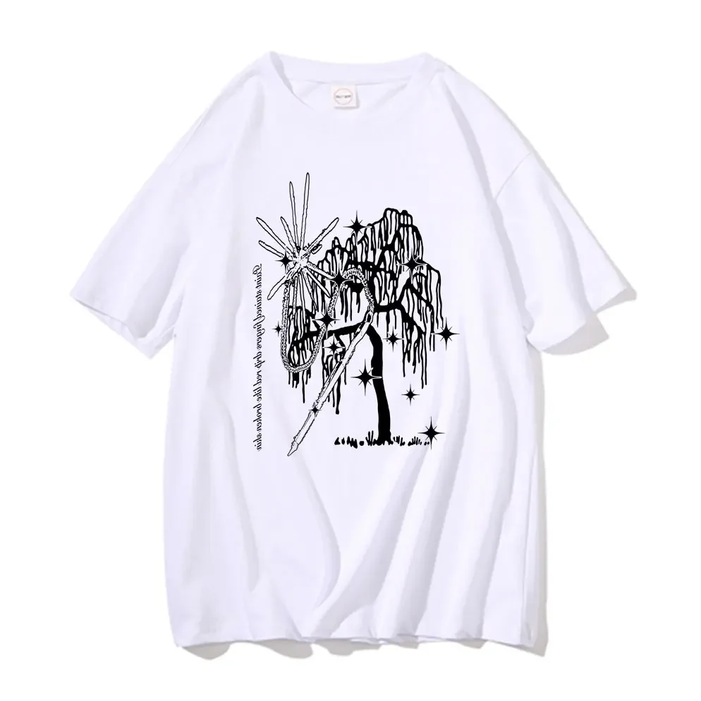 Rapper Ecco2k Drain Gang Aloegarten Tree Logo Print T Shirt Men Women Fashion Hip Hop Tees Men's Oversized T-shirt Bladee Tshirt