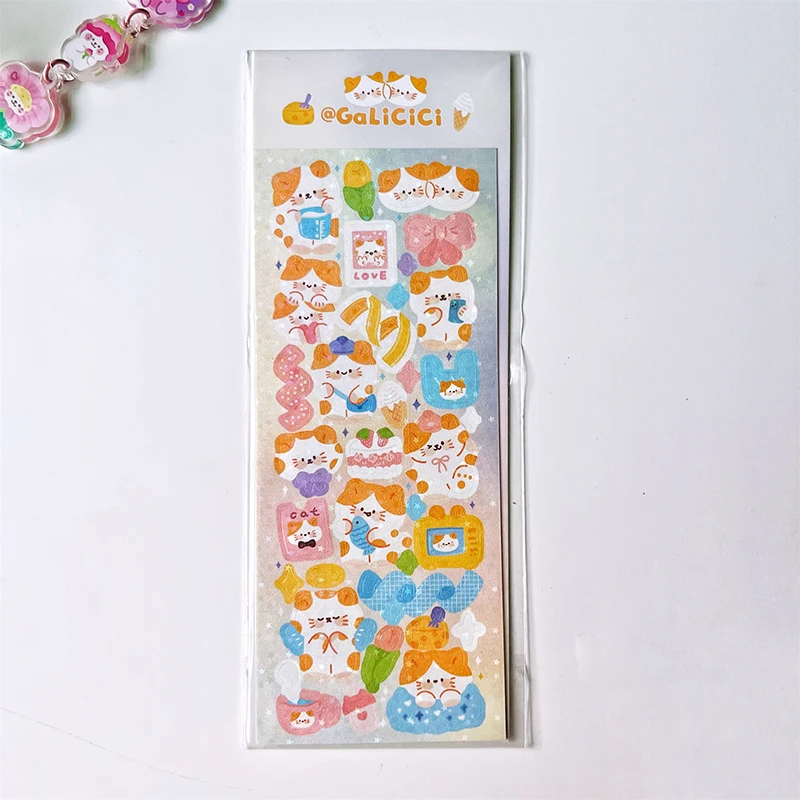 Sakura Kat Decoratieve Sticker Diy Scrapbooking Dagboek Hand Account Collage Idol Kaart Album Journal Laser Kawaii Briefpapier