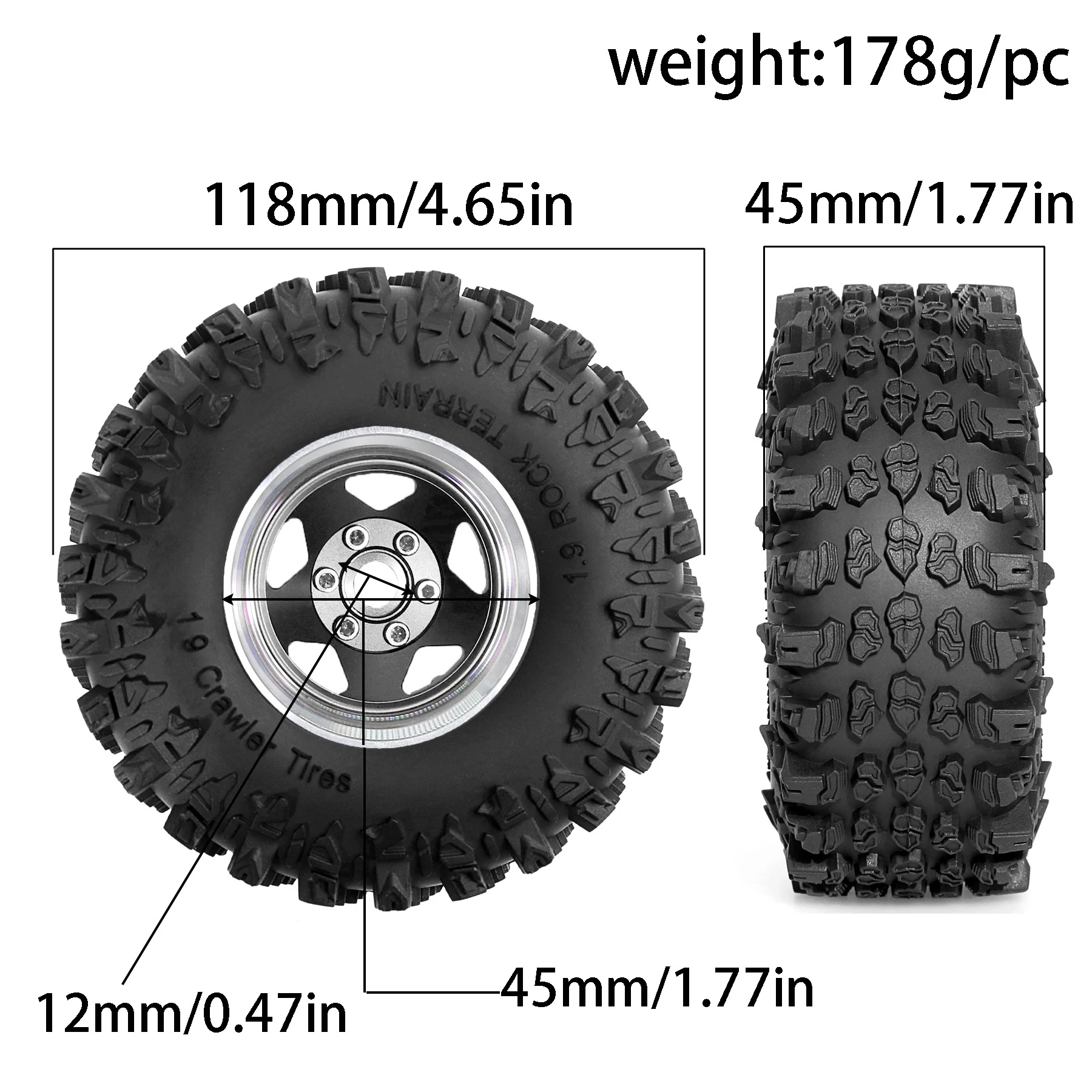 Jeu de pneus de jante de roue Beadlock en métal 1.9 ", 4 pièces, 118mm, pour voiture sur chenilles 1/10 RC Axial SCX10 Wraith RR10 Capra Trxs TRX4 YK4082