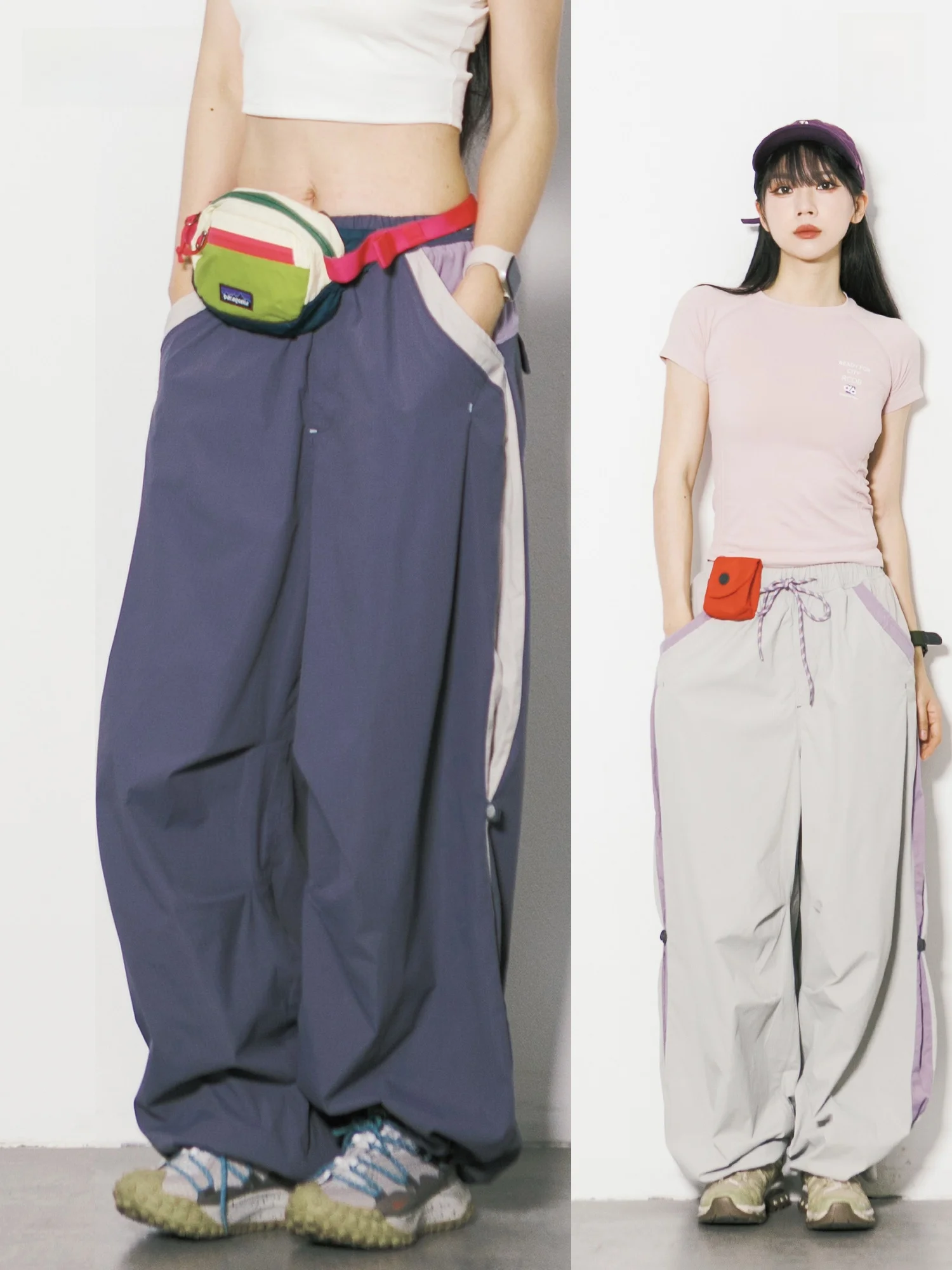

Quick Dry Wide Leg Pants Unisex Loose Color Block Hiking Water Resistant Workwear Long Trousers Outdoor Style Natural Waist