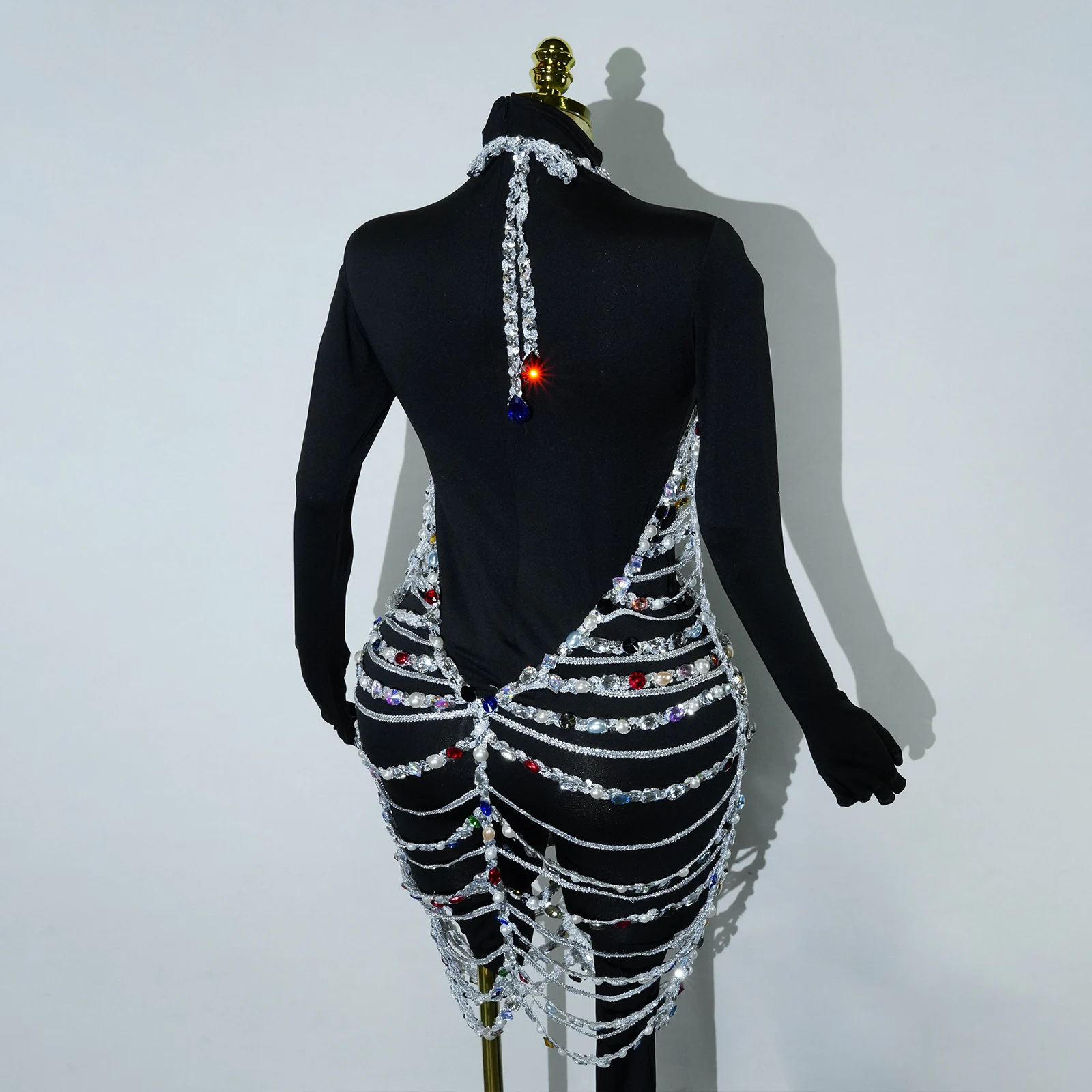 Sexy policromado corrente cristais oco vestido de festa moda clube modelo vestidos festa cantor palco ds dj dança roupas drag queen