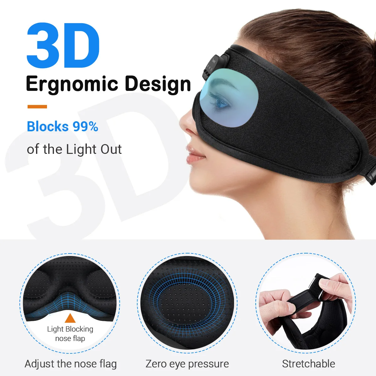 Bluetooth 5.3 Sleeping Headphone 3D Wireless Breathable Music Eye Mask White Noise Headset Handsfree Call Earphone Timed Shutdow