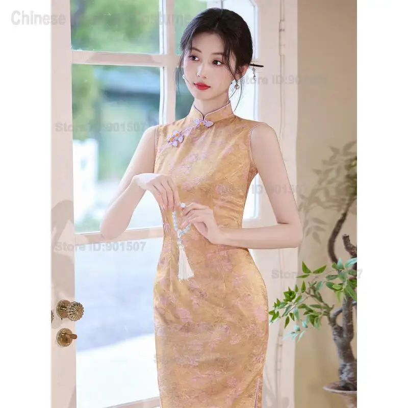 Women Sexy Green Exquisite Qipao Print Flower Mandarin Collar Cheongsam Slim Elegant Chinese Dress Dance Party Novelty Vestidos view 4