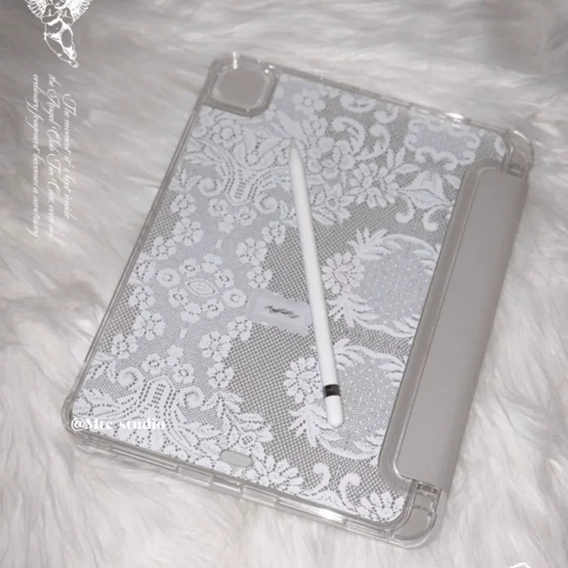 Korean Ins Sweet Girl White Lace Tablet Case For iPad Pro 13 11th A16 12.9
