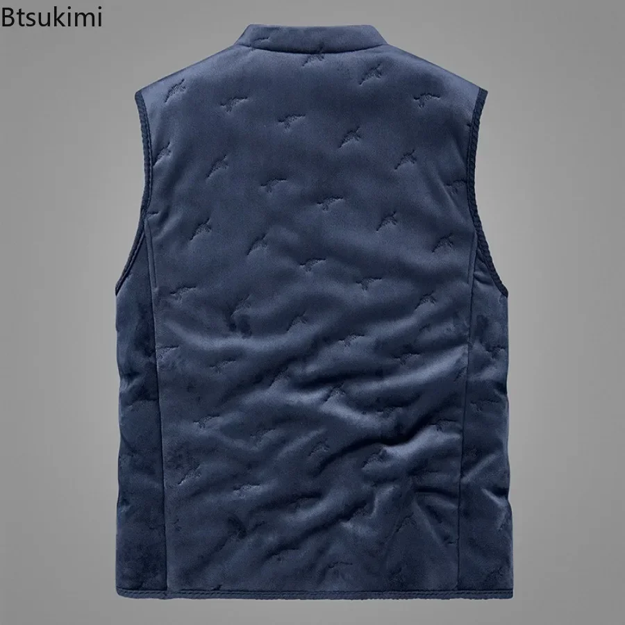 Autumn Winter Men\'s Sleeveless Vest Jacket Fashion Cotton-Padded Plus Velves Thickened Vest Coats Men Warm Lamb Fleece Waistcoat