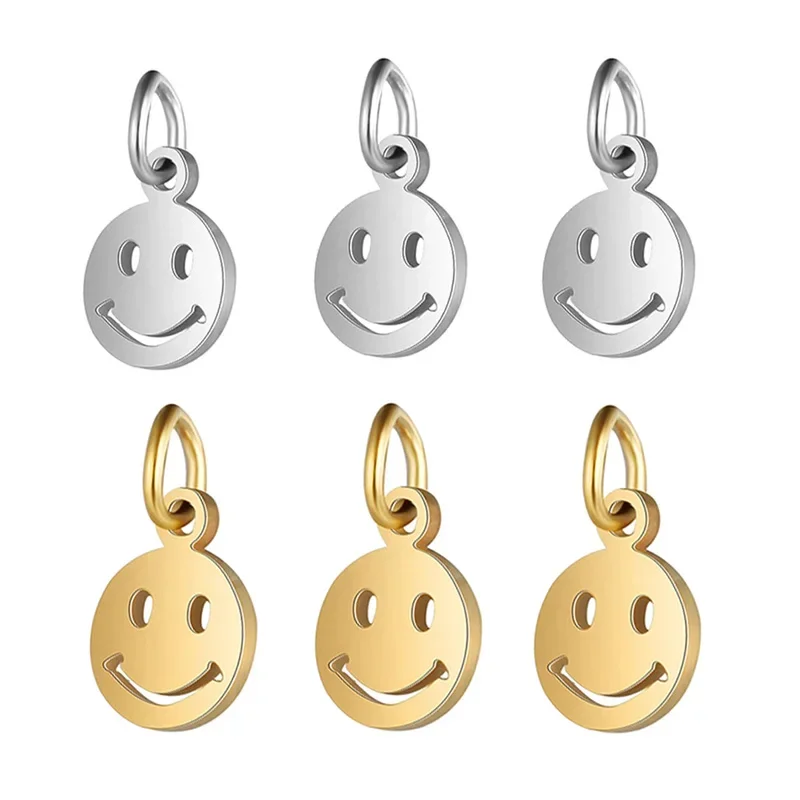 10pcs/lot Stainless Steel Small Cute Smile Face Charms Pendant for DIY Necklace Bracelet Earring Jewelry Making Accessories