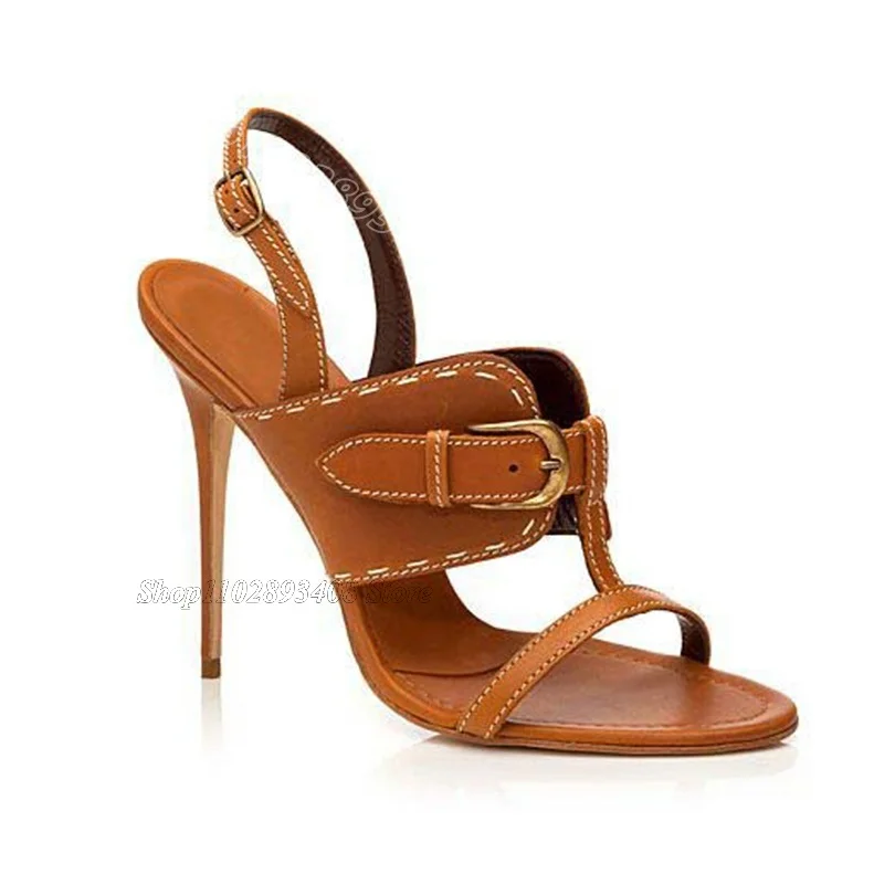 

Brown Roman Style Open Toe Sandals Stiletto Fashion Ankle Buckle Party Casual Dress Summer Women Shoes 2024 Zapatos Para Mujere