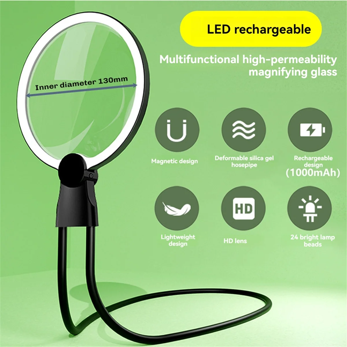 The New Portable Neck Flexible Magnifier with 24 LED Lights Portable HD Magnifier Elderly Reading Jewellery
