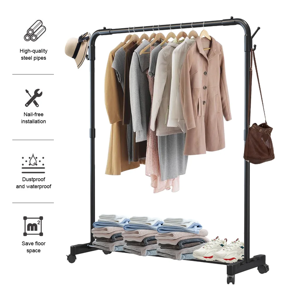 

Металлическая вешалка для одежды с полкой для хранения на колесиках, передвижная портативная стойка-гардероб для подвешивания одежды, платьев, пальто