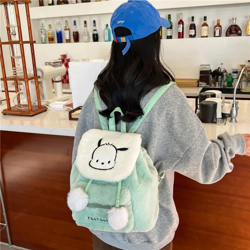 Women Plush Backpack Kawaii Hello Kitty Pochacco Plushie Bag Girl's School Bag Cartoon Kuromi Bags Soft Handbag Gifts