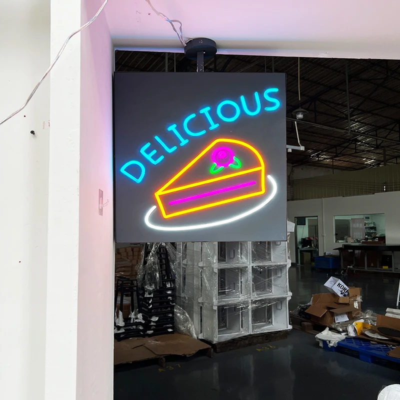Hanging Stainless Steel+neon Light Outdoor Advertising Sign Lightbox Customization